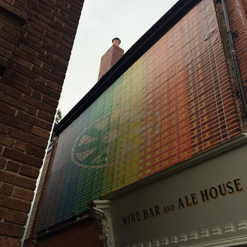 The spectrum mural on the wall of Wine and Wallop, Didsbury