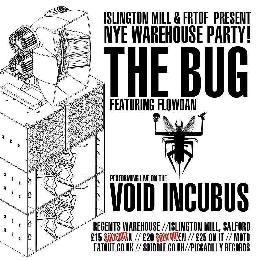 Poster for a New Year’s Eve warehouse party at Islington Mill