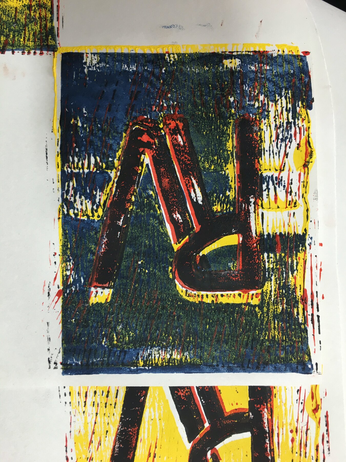 RV, cut into lino, Moderate Studio journal, 2016