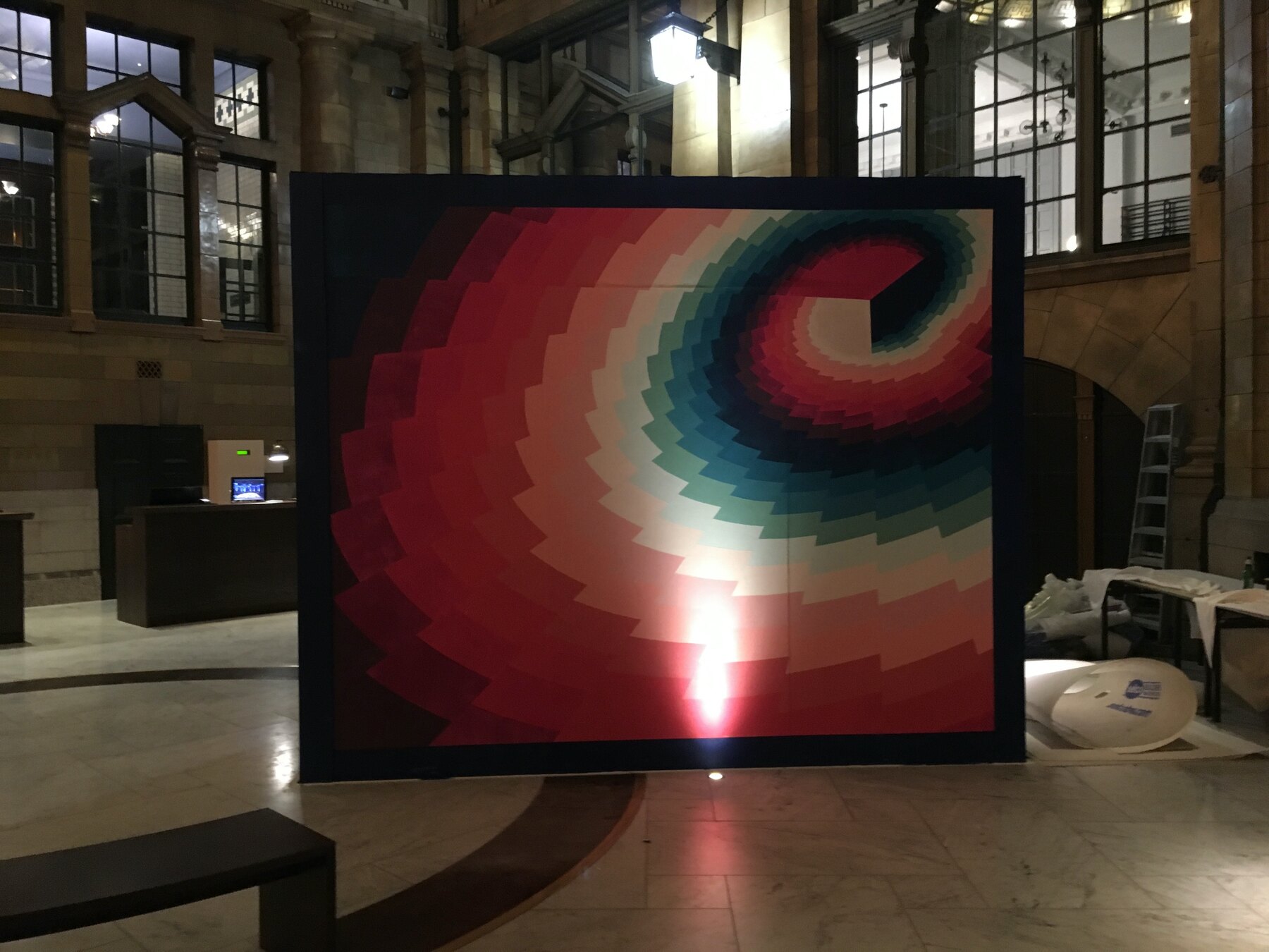 The colour-step spiral face of the painted box in the Palace Hotel reception