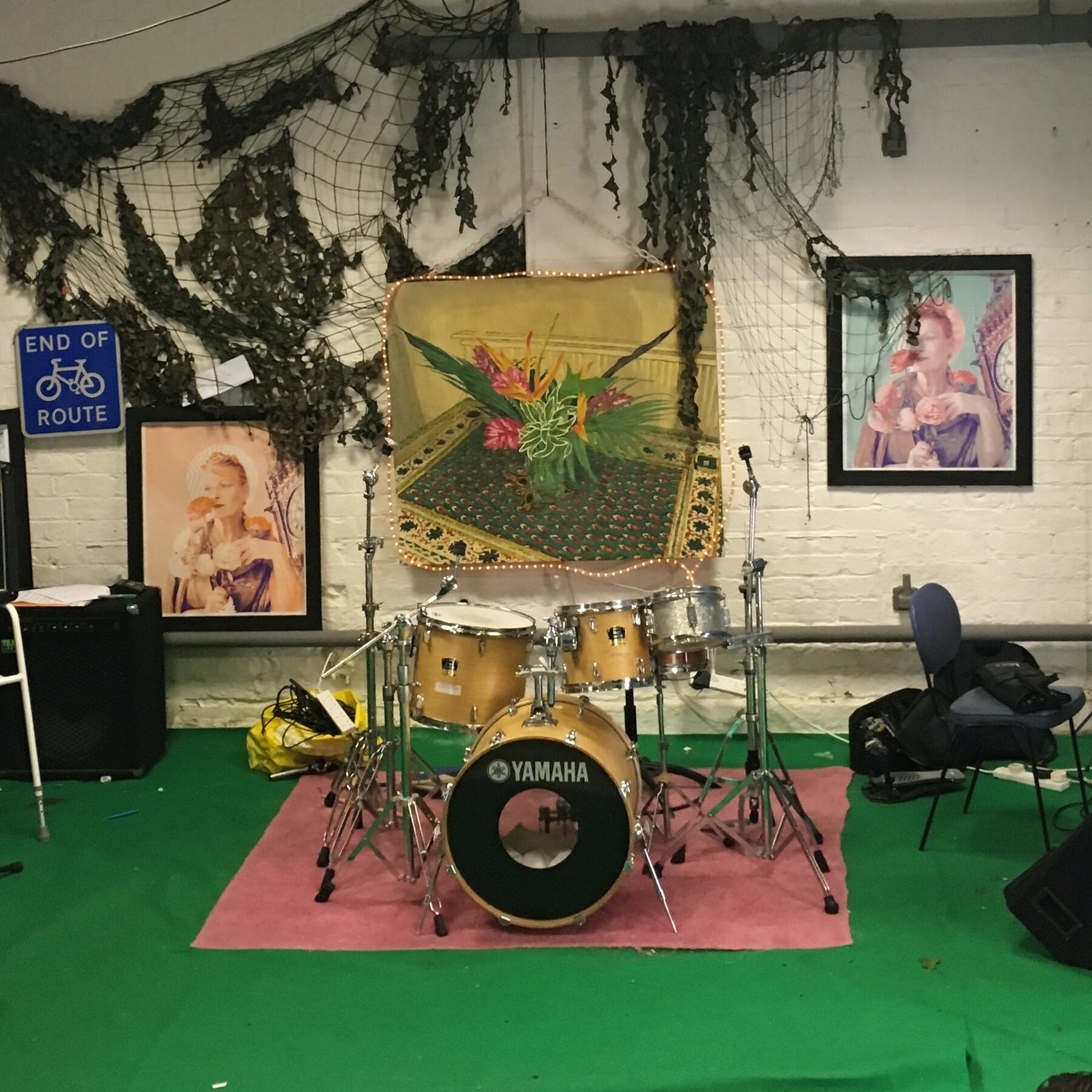 A print behind a band