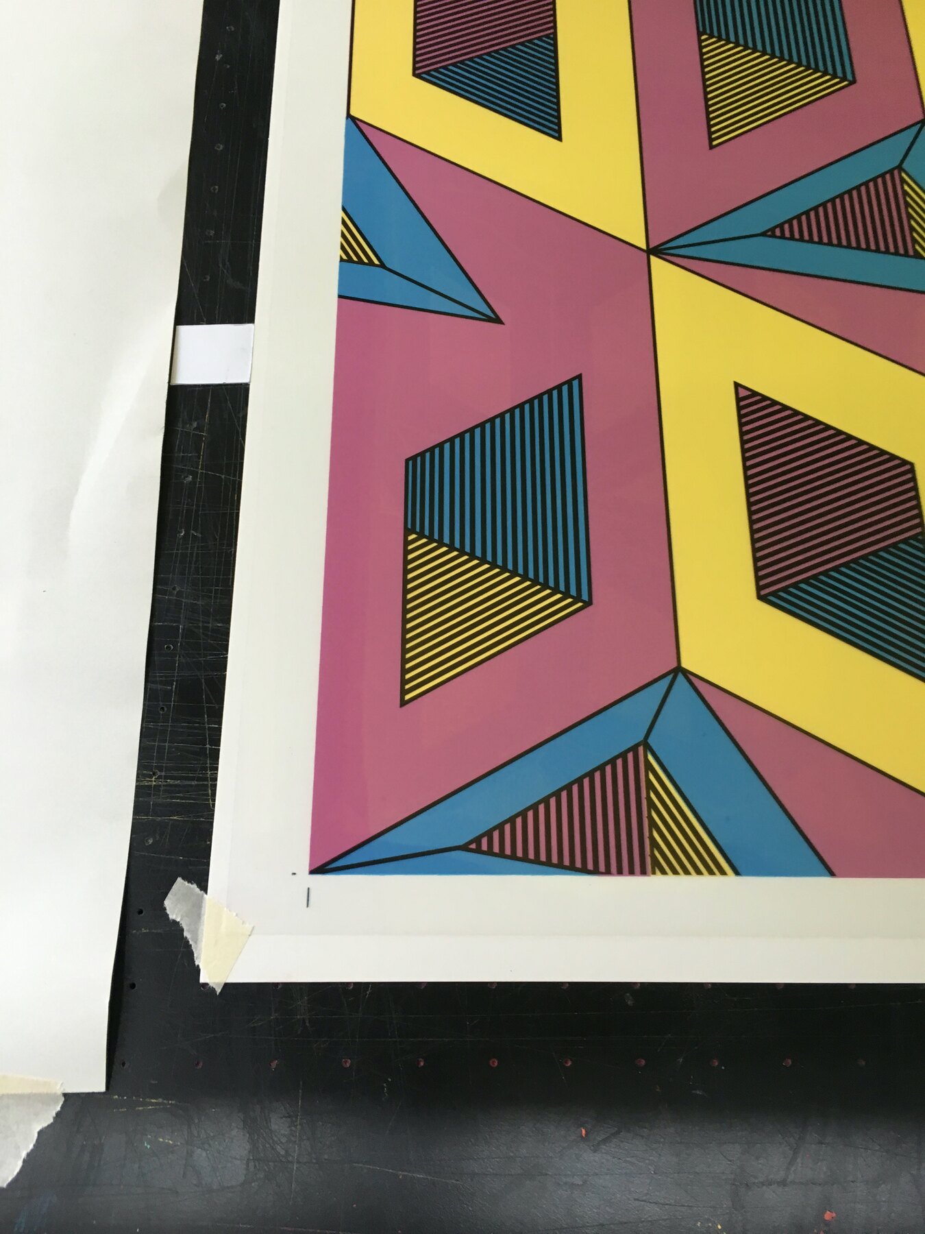 The finished multi-colour Refuge wallpaper pattern, hand screen-printed at one69A