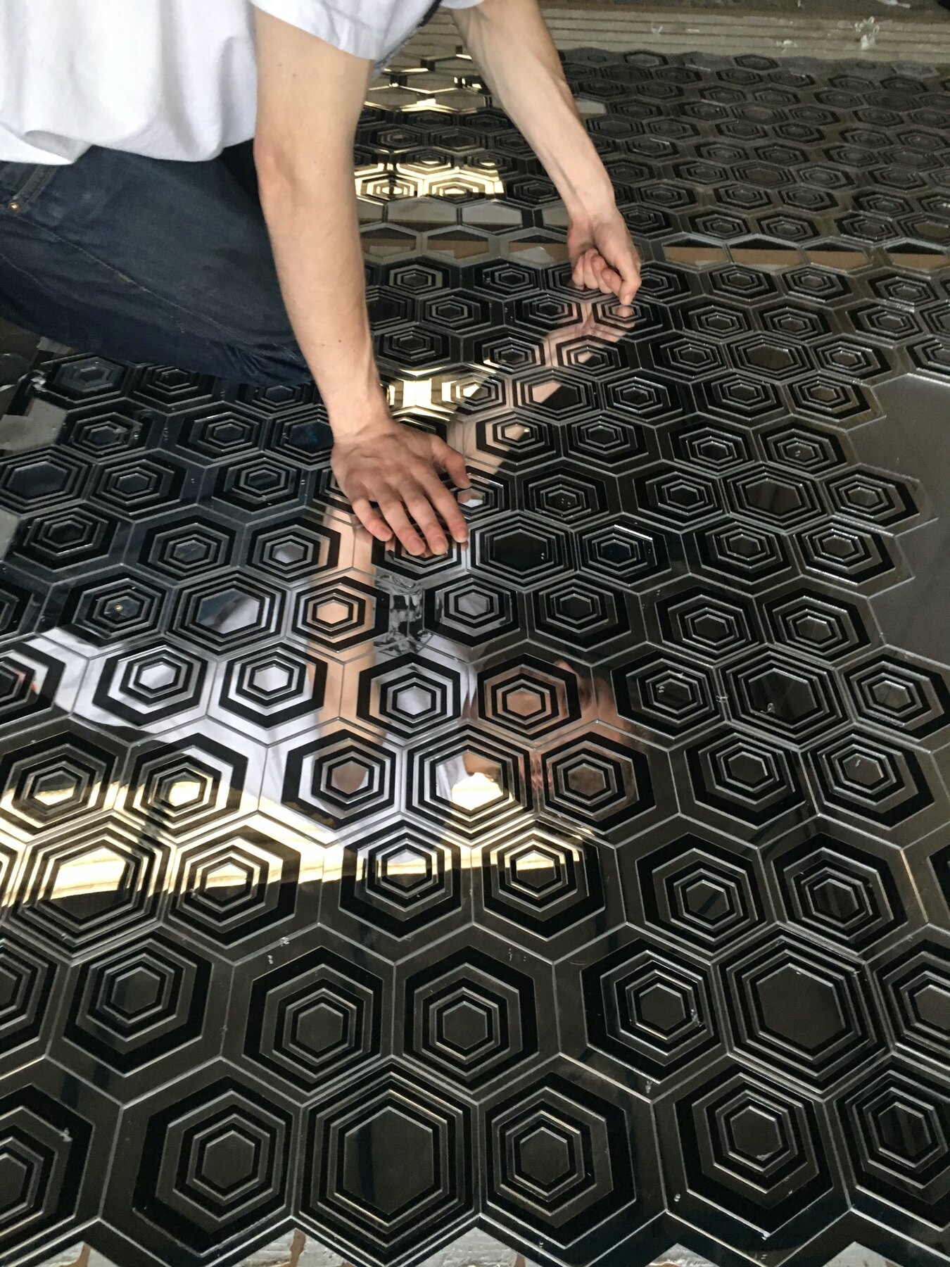 Laying out the mirror panels, Moderate Studio journal, 2016