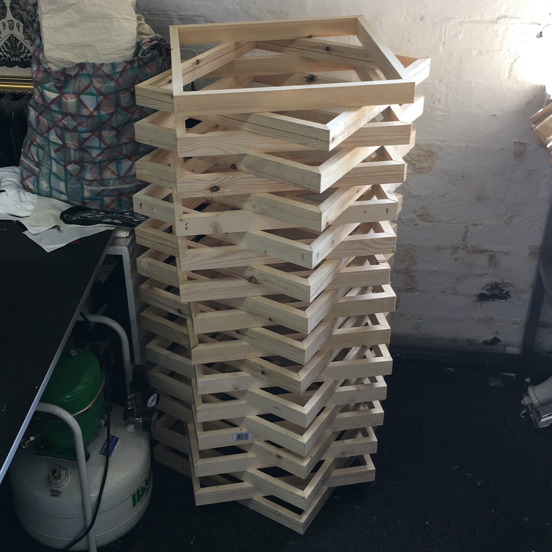 Stretching the canvases, Moderate Studio journal, 2016