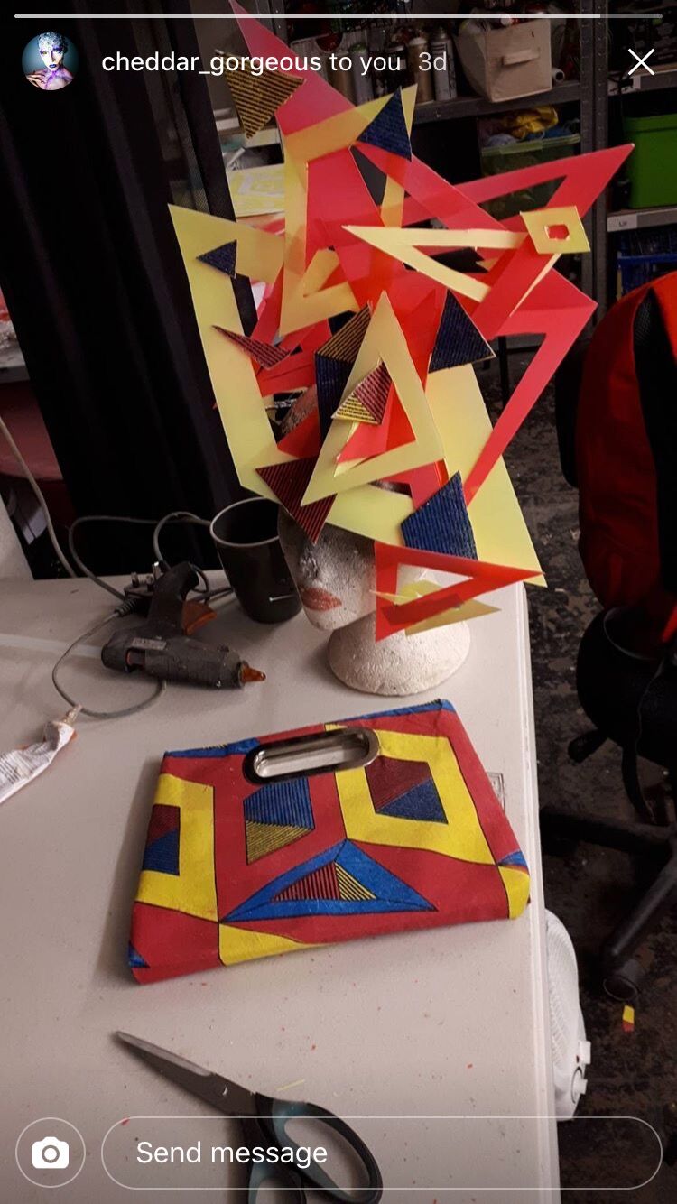 The geometric headdress pieces laid out
