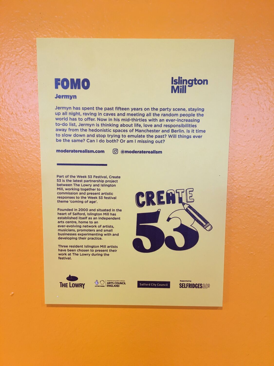 FOMO at the Lowry, Moderate Studio journal, 2018