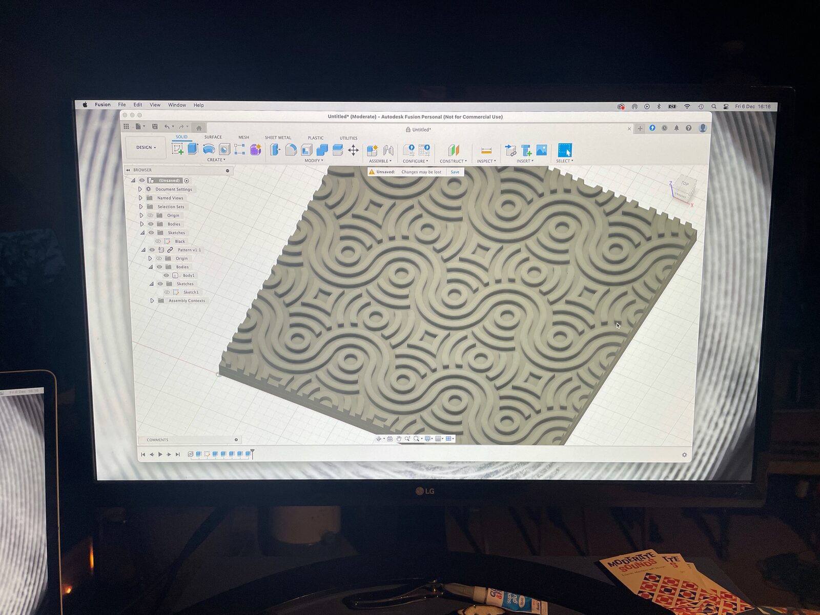 Interlocking curved relief pattern, Moderate Studio journal, 2024