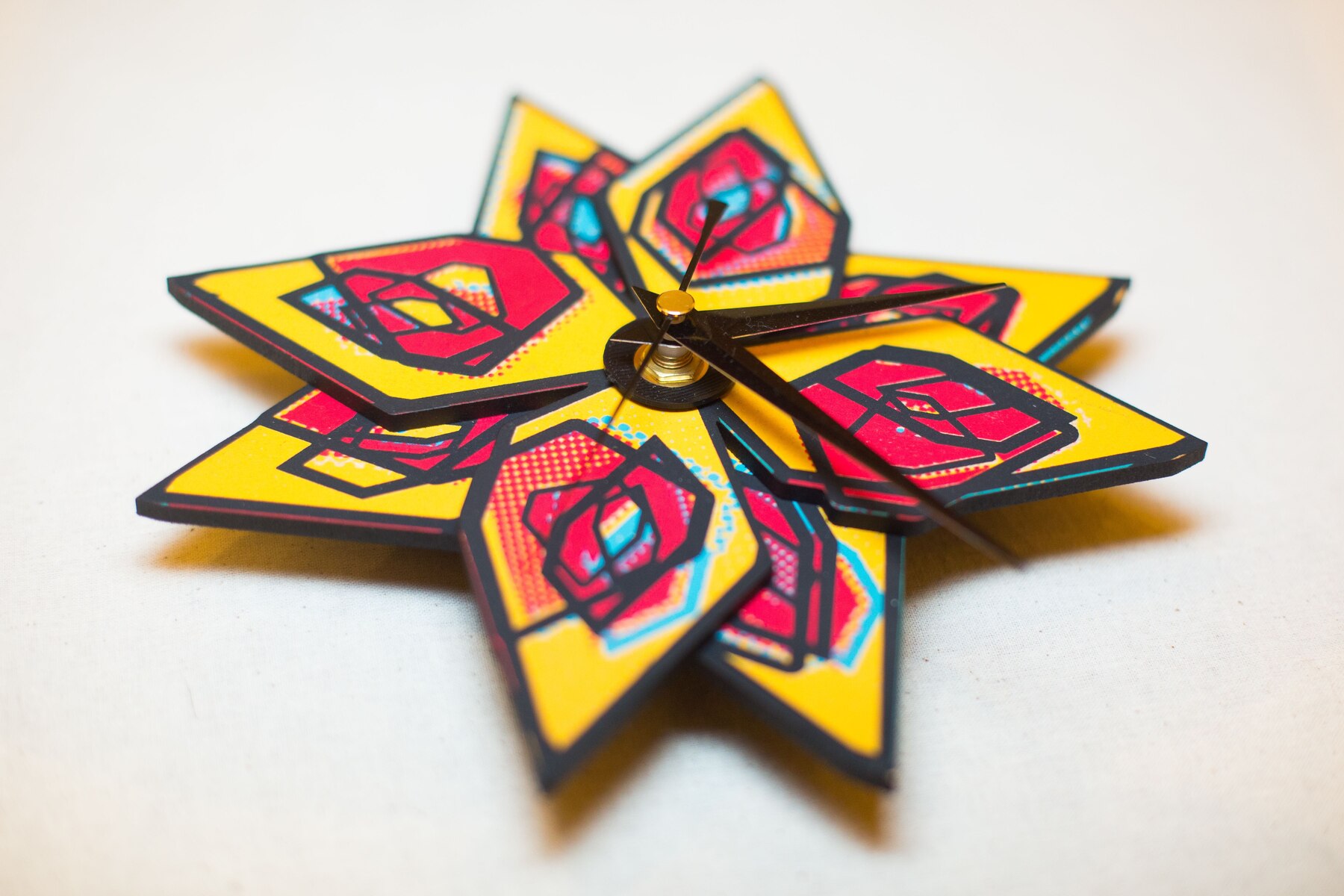 A star shaped clock made from the Kath Kidston on Acid pattern