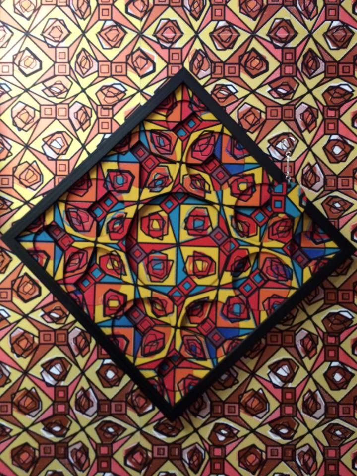 The Kath Kidston on Acid pattern, a geometric floral design framed on a diamond angle