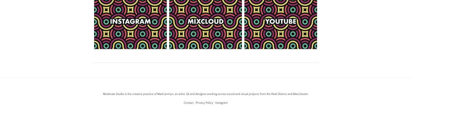 Repeating-pattern tiles used as navigation panels for Instagram, Mixcloud and YouTube