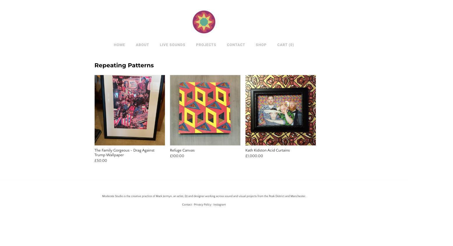 The shop grid showing pattern prints and artworks for sale