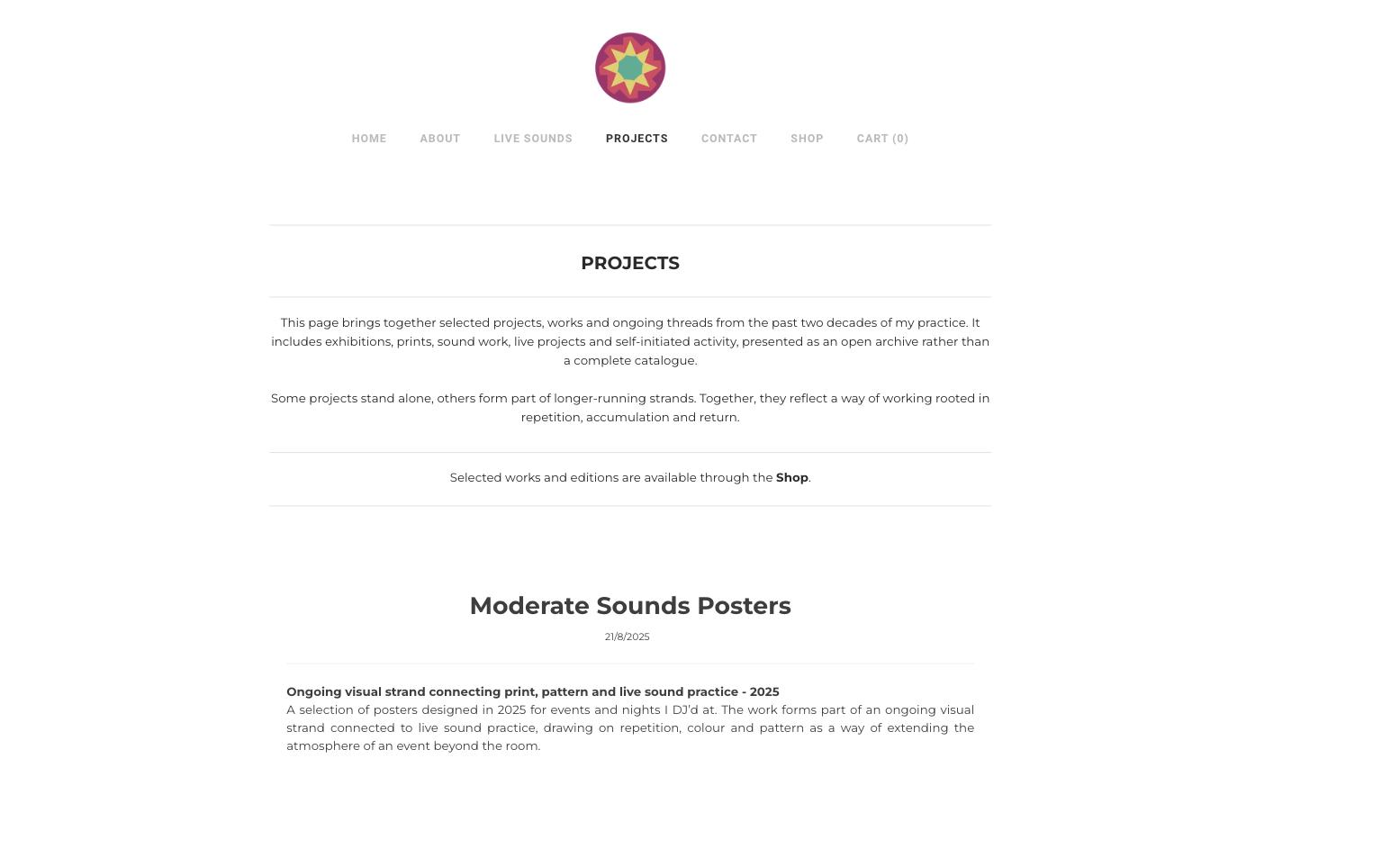 The Projects page, presented as an open archive of the studio's work